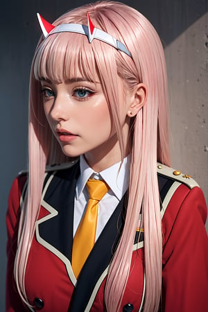 (masterpiece, best quality),zero_two, long hair, white hairband, straight hair, uniform, necktie, military, military uniform, lora:zero_two_darling_in_the_franxx-10:0.89
,zero two