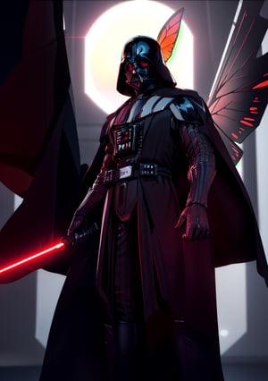 standing in front of a giant flames butterfly in a dark room with a light shining on him and a giant butterfly in the background,gradient_background,
Black_outfit,hood, hood_up, boots, darth vader helmet,cape,armor, shoulder armor, armored boots, holding a lightsaber,energy_sword, glowing, glowing_weapon,
lora:Agent47_hitman-KK77-V1:0.1, lora:Darth_Vader-KK77-V1:0.7, darth vader,lora:Inarius_DIABLO4-KK77-V1:0.7,
1 Man, looking at viewer,(closed mouth:1.0),
NSFW,official art,extremely detailed CG unity 8k wallpaper, perfect lighting,Colorful, Bright_Front_face_Lighting,
(masterpiece:1.0),(best_quality:1.0), ultra high res,4K,ultra-detailed,
photography, 8K, HDR, highres, absurdres:1.2, Kodak portra 400, film grain, blurry background, bokeh:1.2, lens flare, (vibrant_color:1.2)
