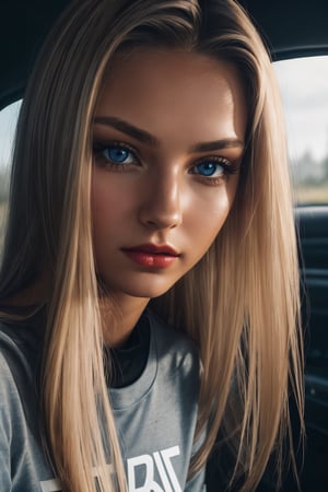 (Close-up view to face:1.3), tanned caucasian girl named Daria (18 years old:1.2),  with very very  long legs, blonde hair, s, skinny body, very tiny waist, (abs:0.7), small chest, small hips, small boobs, (bright blue eyes:1.2)(smokey eyeshadow, black eyeliner, red lips), standing  and looking at viewer (leggings and shirt), 8K, Ultra, Realistic, realism)(Natural Light)(Photography)(Real Skin)(sharpness)(film grain)(dark light)(dark environment)(gameroomconcept)(cyberpunkinterior)
