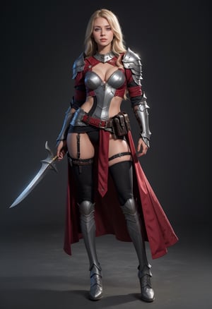 1girl, solo, realistic, looking at viewer, black_knight, full body , armor, long blonde hair, lora:Adventurers_v20:0.7
