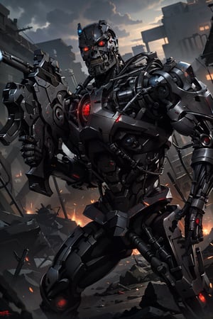 evil cyborg, red eyes, high quality, ultra-detailed, (masterpiece, best quality), huge weapons, armored suit