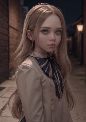 lora:M3GEN:0.65
(looking at viewer),(cowboy shot dynamic pose:1.22),
M3GEN/(Robot Girl/), 1girl, solo, long hair, blonde hair, realistic, blurry, grey eyes, bow, photo inset, upper body, bowtie, parted lips, ribbon, lips,
detailed shiny skin,perfect and very white teeth,
Ultra-fine facial detail,eyelashes,Glossy pink lips,
(detailed The dark and terrifying alleys background:1.4),outdoors,(night:1.33),