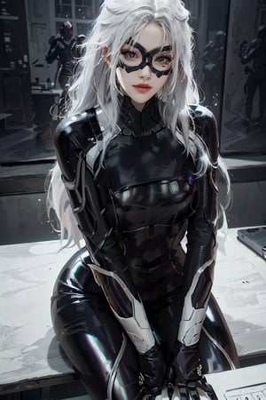 (masterpiece, best quality), lora:MarvelBlackCat:0.8, MarvelBlackCat, 2girl, duplicated, long hair, white hair, mask, seductive, sitting at a desk, gaming pc, white lighting, HD, illustration, epic, fantasy, intricate, elegant, amazing detail, digital painting, artstation