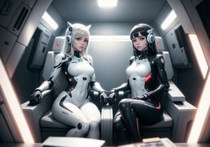 a photo of pair of (cute slender beautiful european young:1.0) girls sitting in a seat (chair) in the spaceship, wearing white cybersuit, glossy reflections, leaning back, hologram, panoramic view on night space city, (symmetry), arms on armrest, scifi, science fiction, shot from above, film grain, (highly detailed:1.1), rfktr_technotrex, lora:rfktrsTechnotrexV10_rfktrsTechnotrexV10:0.15, lora:futuristic_interior_composer:0.1, lora:futuristic_interior_refiner:0.1, lyco:Robotaction:0.4, sharp focus, best quality, masterpiece, photorealistic, neotech sleek, lora:NeoFuturisticTech-20:0.4, antitech, lora:AntimatterTech-20:0.2, cyberfusion, lora:cyberfusion_3Drender:0.2,
,rfktr_technotrex,futuristic_interior ,neotech,antitech,sleek