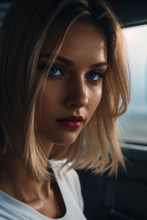 (Close-up view to face:1.3), tanned caucasian girl named Daria (18 years old:1.2),  with very very  long legs, blonde hair, s, skinny body, very tiny waist, (abs:0.7), small chest, small hips, small boobs, (bright blue eyes:1.2)(smokey eyeshadow, black eyeliner, red lips), standing  and looking at viewer (leggings and shirt), 8K, Ultra, Realistic, realism)(Natural Light)(Photography)(Real Skin)(sharpness)(film grain)(dark light)(dark environment)(gameroomconcept)(cyberpunkinterior)
