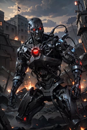 evil cyborg, red eyes, high quality, ultra-detailed, (masterpiece, best quality), huge weapons, armored suit