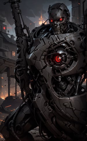 evil cyborg, red eyes, high quality, ultra-detailed, (masterpiece, best quality), huge weapons, armored suit