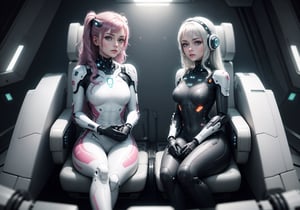 a photo of pair of (cute slender beautiful european young:1.0) girls sitting in a seat (chair) in the spaceship, wearing white cybersuit, glossy reflections, leaning back, hologram, panoramic view on night space city, (symmetry), arms on armrest, scifi, science fiction, shot from above, film grain, (highly detailed:1.1), rfktr_technotrex, lora:rfktrsTechnotrexV10_rfktrsTechnotrexV10:0.15, lora:futuristic_interior_composer:0.1, lora:futuristic_interior_refiner:0.1, lyco:Robotaction:0.4, sharp focus, best quality, masterpiece, photorealistic, neotech sleek, lora:NeoFuturisticTech-20:0.4, antitech, lora:AntimatterTech-20:0.2, cyberfusion, lora:cyberfusion_3Drender:0.2,
,rfktr_technotrex,futuristic_interior ,neotech,antitech,sleek