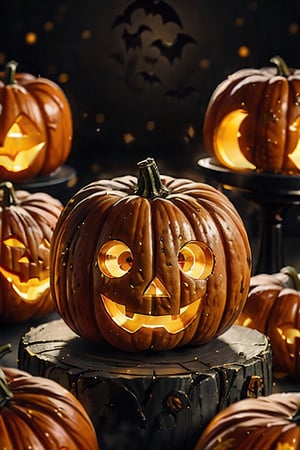 Halloween, halloween pumpkin, orange, focus, bokeh, simple background, using earphone