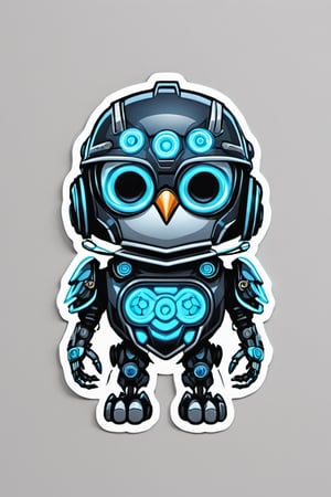 sticker,centered, ((solo)), digital art, full body, | cute of robot wearing owl helmet, chibi, black and blue sky futuristic, neon lights, | (white background:1.2), simple background, 'Halloween'