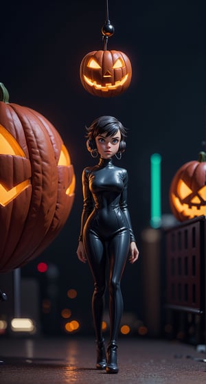 (extremely detailed CG unity 8k wallpaper, masterpiece, best quality, ultra-detailed, best shadow), (detailed background), (beautiful detailed face, beautiful detailed eyes), High contrast, (best illumination, an extremely delicate and beautiful), 'Halloween', Jack-O-Lantern Pumpkin, use earphone, headset, city, ((cyberpunk city on transparent background,)), dynamic angle,beautiful detailed glow,full body, cowboy shot
