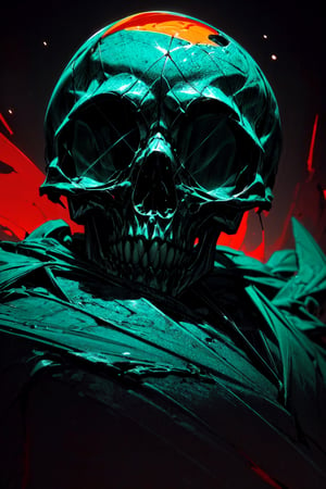 Skull, dark background, simple, deep at night, calm night sky, blend, medium shot, bokeh, (hdr:1.4), high contrast, (cinematic, teal and orange:0.85), (mute colors, color dim, soothing tone:1.3), low saturation, not human