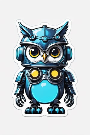 sticker,centered, ((solo)), digital art, full body, | cute of robot wearing owl helmet, chibi, black and blue sky futuristic, neon lights, | (white background:1.2), simple background, 'Halloween'