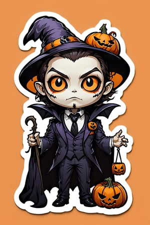 sticker, centered, ((solo)), digital art, 'Halloween', chibi, orange, | (white background: 1.2), simple background, Halloween theme, 2D, 'DRACULA', scary, (Skottie Young style:1.3)
(masterpiece, best quality: 1.5),
luxury suit, in the tomb