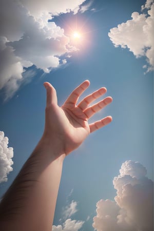 ((hands reach for the sky)),

the camera looks at the bright blue sky,

(best quality, masterpiece, colorful, dynamic angles, highest detail, highly realistic), professional photos, (high resolution textures), in dynamic poses, (intricate details, highly detailed: 1.15), detailed, high contrast, highest detail)