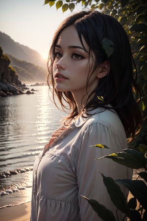 ('light reflection', still light, bias sunlight, beach light in the morning, masterpiece, dynamic angle, highest detail, very realistic), professional outdoor photo, bokeh, (complicated detail, high detail: 1.15), detail, sunlight through the leaves