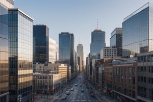 very wide shot,distant screen,eye-level,many buildings