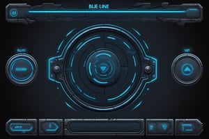 blowing blue line ui frame,black background,survival-game,ruins,button slots