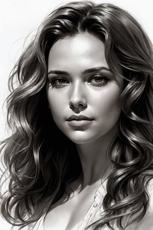 Svetlana Khochenkova is a hyper-realistic pencil sketch by artist Nikolai Feshin and Orest Kiprensky. masterpiece, best quality, dreamwave, aesthetic, sketch, lineart, shading, portrait by Charles Miano, Style by Nikolay Feshin, charcoal \(medium\)