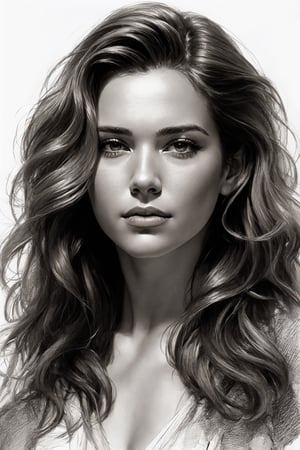 Svetlana Khochenkova is a hyper-realistic pencil sketch by artist Nikolai Feshin and Orest Kiprensky. masterpiece, best quality, dreamwave, aesthetic, sketch, lineart, shading, portrait by Charles Miano, Style by Nikolay Feshin, charcoal \(medium\)