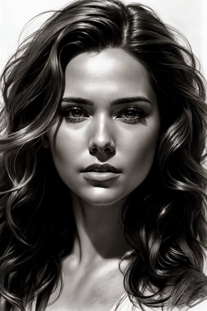 Svetlana Khochenkova is a hyper-realistic pencil sketch by artist Nikolai Feshin and Orest Kiprensky. masterpiece, best quality, dreamwave, aesthetic, sketch, lineart, shading, portrait by Charles Miano, Style by Nikolay Feshin, charcoal \(medium\)