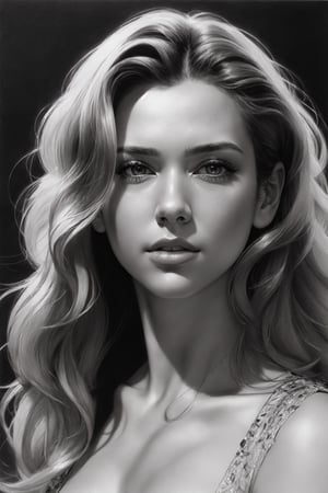 Svetlana Khochenkova is a hyper-realistic pencil sketch by artist Nikolai Feshin and Orest Kiprensky. masterpiece, best quality, dreamwave, aesthetic, sketch, lineart, shading, portrait by Charles Miano, Style by Nikolay Feshin, charcoal \(medium\)