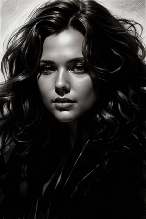 Svetlana Khochenkova is a hyper-realistic pencil sketch by artist Nikolai Feshin and Orest Kiprensky. masterpiece, best quality, dreamwave, aesthetic, sketch, lineart, shading, portrait by Charles Miano, Style by Nikolay Feshin, charcoal \(medium\)