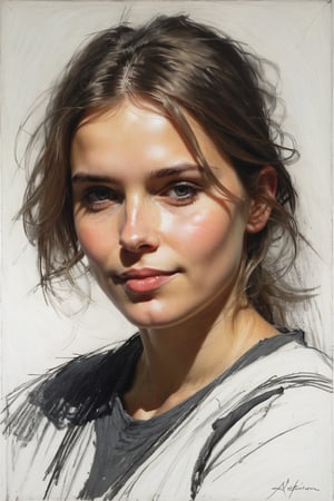 Masterpiece, highest quality, extreme clarity, dreamwave, aesthetic, portrait: 1 man of 26years and 1 girl- childrend of 2years, open look (looks into the eyes), smiling charming, short brown hair, sketch, ruler, pencil, white background, portrait of Alexanov, Style of Nikolai Feshin, art oil painting, charcoal \ (medium \