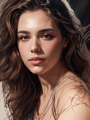 masterpiece, best quality, dreamwave, aesthetic, hyper realistic LUXURY portrait 1woman Svetlana Khochenkova, sketch, lineart, shading,  portrait by Charles Miano, Art by Nikolay Feshin