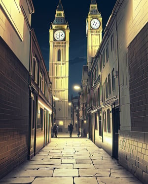 Fullmetal Alchemist Style,focus boy,(From back:1.5),anime screenshot,1boy,Short and spiky hair,black hair,white trench coat,black pants,Chain watch hanging from pants ,black shoes,Night,((Behind him there is a clock tower)),Big Ben Tower,clock tower Landscape,8k,Very detailed,extremely detailed,High Quality,Best Quality,Full Quality,Full HD,Masterpiece,Perfect lineart,((Everything extremely detailed and perfect)),cinematographic image,cinematographic anime