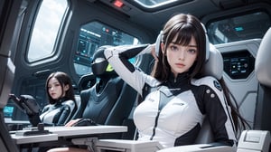 a photo of pair of (cute slender beautiful european young:1.0) girls sitting in a seat (chair) and piloting the spaceship, white long hair, wearing plugsuit, panoramic view on night space city, (symmetry), serious expressionless look, arms on armrest, red yellow, science fiction, film grain, (highly detailed:1.1), rfktr_technotrex, lora:rfktrsTechnotrexV10_rfktrsTechnotrexV10:0.1, lora:futuristic_interior_composer:0.2, lora:futuristic_interior_refiner:0.2, lyco:Robotaction:0.2, sharp focus, best quality, masterpiece, photorealistic
,futuristic_interior 