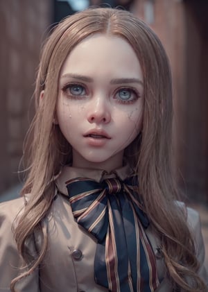 lora:M3GEN:0.65,
(looking at viewer),(cowboy shot dynamic pose:1.22),
M3GEN/(Robot Girl/), 1girl, solo, long hair, blonde hair, realistic, blurry, grey eyes, bow, photo inset, upper body, bowtie, parted lips, ribbon, lips,
detailed shiny skin,perfect and very white teeth,
finely detailed beautiful eyes,Ultra-fine facial detail,eyelashes,Glossy pink lips,
(detailed The dark and terrifying alleys background:1.4),outdoors,(day:1.33),
depth of field,intricate,elegant,highly detailed,digital photography,masterpiece,hdr,,
