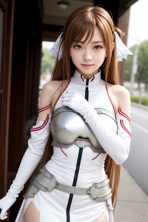 (looking at viewer:1.1),Smile,solo,slim,
lora:(ååç¥å)çµåææ¥å¥.äºçµ²å¨é¢¨æ ¼.asuna_(sao)_v1:1,
ddasuna,(brown eyes:1.3),bangs,brown hair,long hair,(hair ribbon),(large breasts:1.1),
bare shoulders,(white armor),armored dress,detached sleeves,white gloves,
hands are placed in front of the chest,
,aaasuna