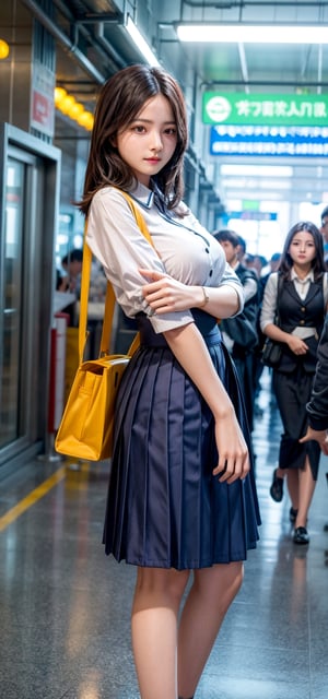 Women,gigantic_breast, wearing collage uniform, long skirt ,midjourney, futuristic,bul4n,High detailed ,HoshiakariCSA