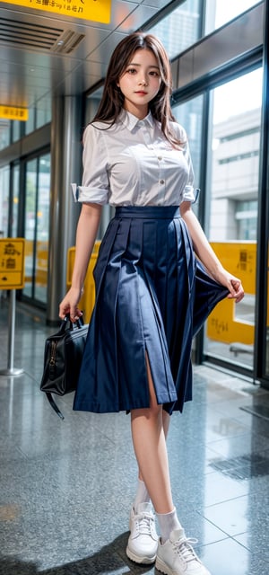 Women,gigantic_breast, wearing collage uniform, long skirt ,midjourney, futuristic,bul4n,High detailed ,HoshiakariCSA