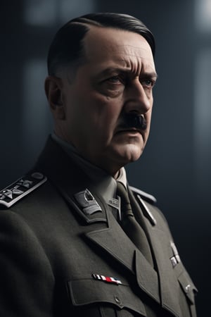 Nazi leader Hitler, looking at center camera, perfect composition, beautiful detailed intricate insanely detailed octane render trending on artstation, 8 k artistic photography, photorealistic concept art, soft natural volumetric cinematic perfect light, chiaroscuro, award - winning photograph, masterpiece, oil on canvas, raphael, caravaggio, greg rutkowski, beeple, beksinski, giger, trending on artstation, sharp focus, studio photo, intricate details, highly detailed, night city background 