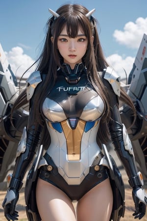mecha_musume, metal, masterpiece, hyper Realistic, best quality, best quality, Amazing,extremely detailed, unity 8k wallpaper,  beautiful detailed face, extremely detailed CG unity 8k wallpaper, 1girl, asian, masterpiece, best quality, Amazing, beautiful detailed face, 1girl, asian,  mecha musume,  weapons, (furture battalfield background:1.35), 