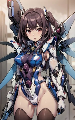 1girl,  realistic, solo, (masterpiece:1.2), best quality,mecha_musume,  no_glasses, white, red, blue, no_wings, metal, mechanical, gun