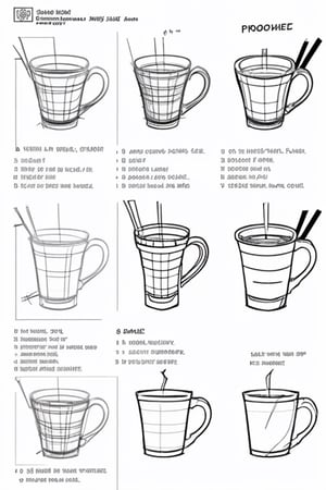 draft, outline, monochrome,  reference sheet, drawing a cup