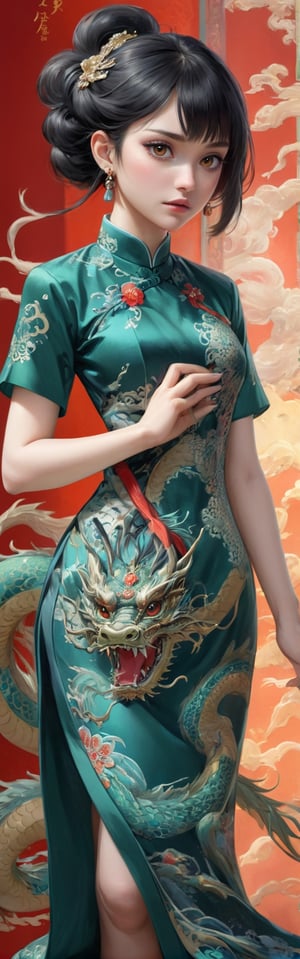 
Qipao:1.1 ,1 girl, full body:1.1, (masterful), detailed and intricate, , Glass Elements, looking_at_viewer, chinese girls, goth person, sfw, complex background, dragon patten on Qipao, dragon-themed, 