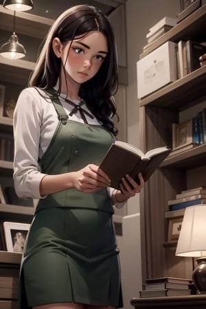 A girl analyzing a book,more detail ,comic style