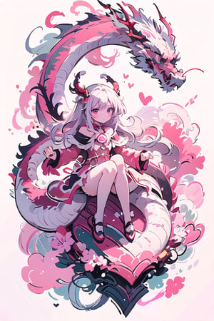 dragon venus,  1girls, solo, long hair, closed mouth, heart:1.4, <3, floating hair, floating, metal,  mechanical body,mechanical,  dragon,complex background,  planet,dragon-themed,  pink theme,  holding stick,masterpiece,best quality,sketch,drawing