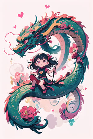 dragon venus,  1girls, solo, long hair, closed mouth, heart:1.4, <3, floating hair, floating, metal,  mechanical body,mechanical,  dragon,complex background,  planet,dragon-themed,  pink theme,  holding stick,masterpiece,best quality,child_draw