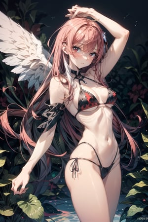 Beautiful illustration, top-quality,  thin hair:1.3, side blaid:1.3, pale skin:1.1, (beautiful, 20 years old:1.5), slim, slender, (small-medium breasts), yoko littner, red hair,angel_wings