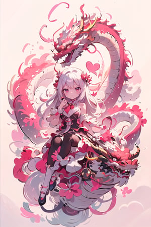 dragon venus,  1girls, solo, long hair, closed mouth, heart:1.4, <3, floating hair, floating, metal,  mechanical body,mechanical,  dragon,complex background,  planet,dragon-themed,  pink theme,  holding stick,masterpiece,best quality,sketch,drawing,monochrome