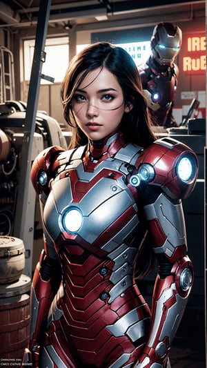 1girl, female body,  long_hair ,detailed face,  bare_shoulder, comic assaultron, {prompt} graphic illustration, ironman ,comic art, graphic novel art, vibrant, highly detailed,comic