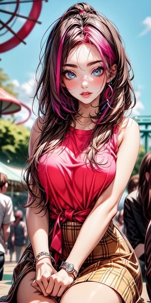 qiqi with candy in and amusement park,phlg, 1girl, , kocal, black hair, pink highlight