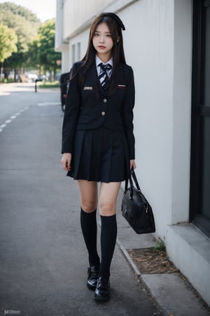 Realistic 16K resolution photography of 1girl,ultra Realistic, Extreme beautiful Detailed, (full body1.2), school uniform, ,dress,school uniform, :),jp_school_uniform