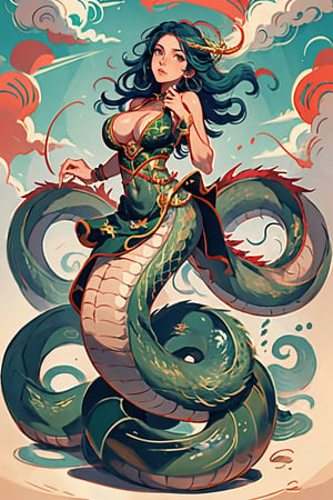 (masterpiece, best quality, ultra-detailed, 8K, ), high detail, 
1 female snake,  no human, human hands,  human breasts,  low body as snake	tail,, no human leg,  
 flying speedy on the sky,snake_girl,dragon-themed