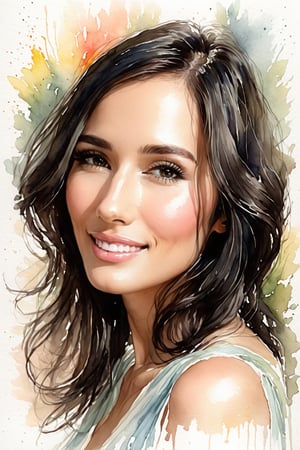 watercolor Sketch,julia,  she express her deep soul and strength combined with softness and sensuality, alluring,  pastel drawing, illustrative art, soft lighting, detailed, more Flowing rhythm, elegant, low contrast, add soft blur with thin line, ,smile,  black hair,  black eyes, 